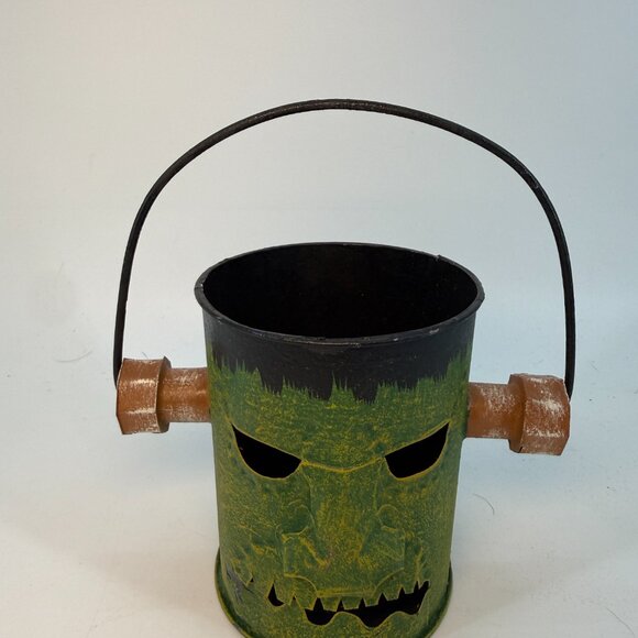 Vintage Frankenstein Halloween Candle holder Bucket Hand Made Decor - Picture 3 of 13